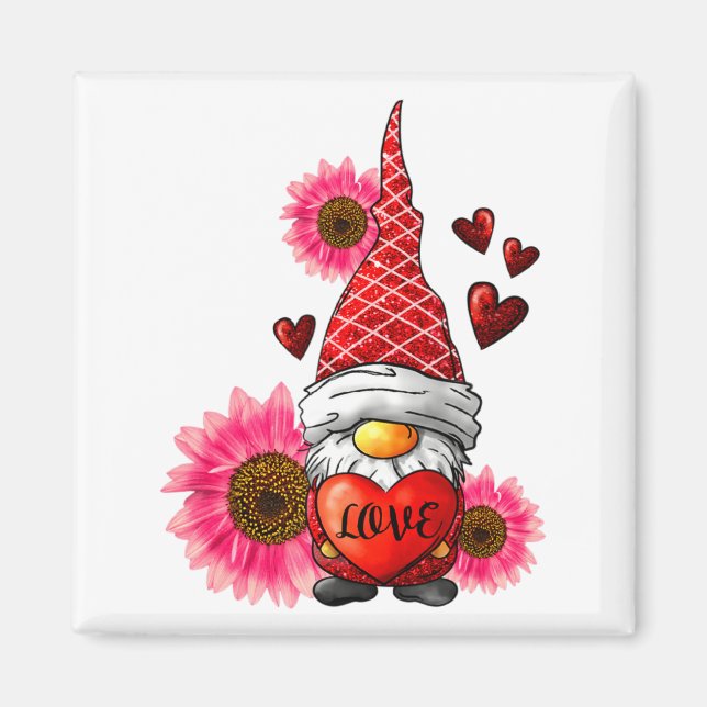 Imán Gnome Valentines Day Cute Gnome Heart Leopard Sunf (Frente)