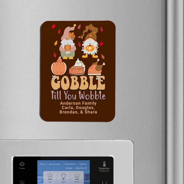 Imán Gnomes Gobble Cita Nombres de familia de Acción de (Gnomes Gobble Quote Thanksgiving Family Names Magnet)