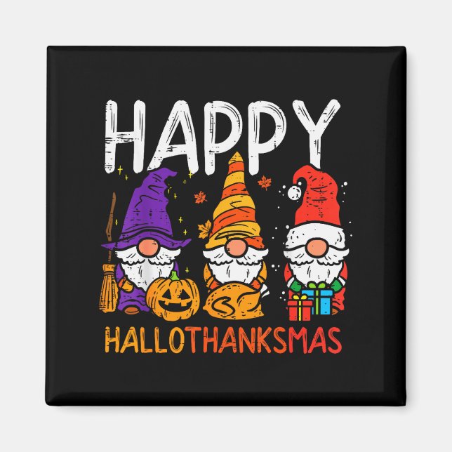 Imán Gnomes Happy Hallothanksmas Halloween Thanksgiving (Frente)