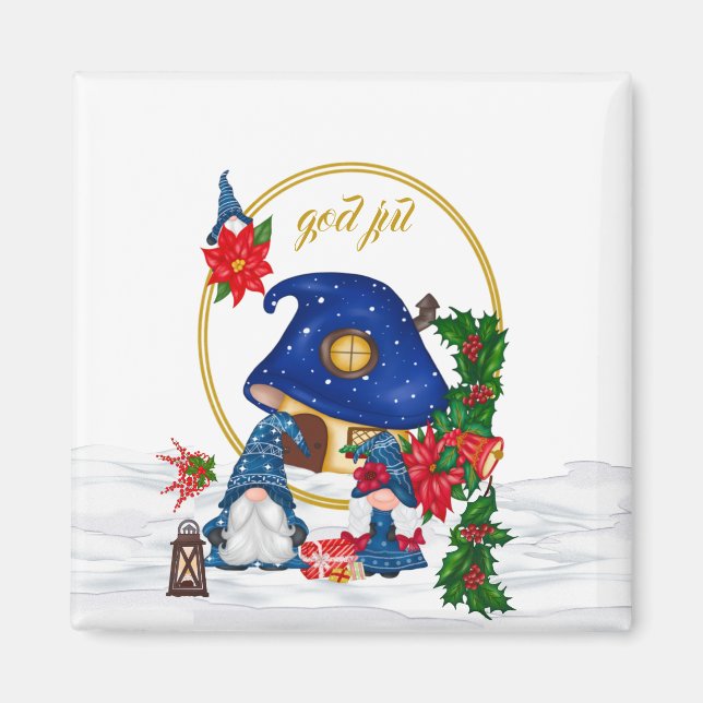 Imán Gnomes suecos de God Jul (Frente)