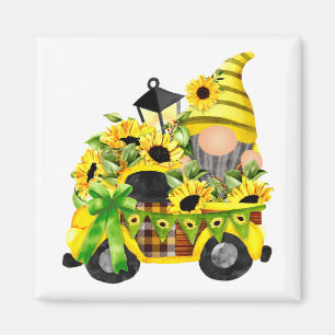 Imán Gnomes Sunflower Truck Square
