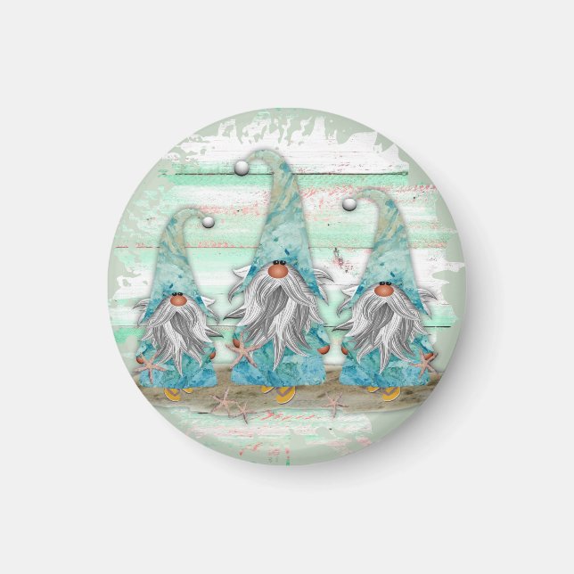 Imán Gnomes Tropical Blue Watercolor Beach (Frente)
