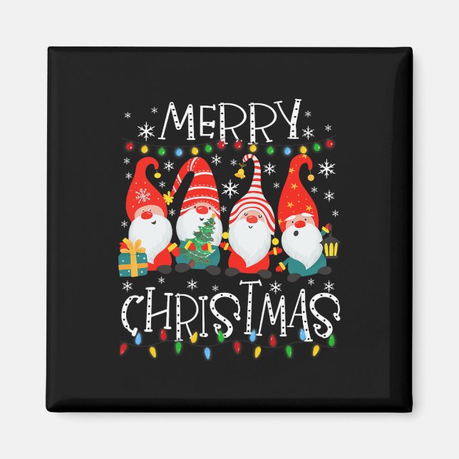 Imán Gnomies Merry Christmas Family enciende Navidad Pa (Frente)