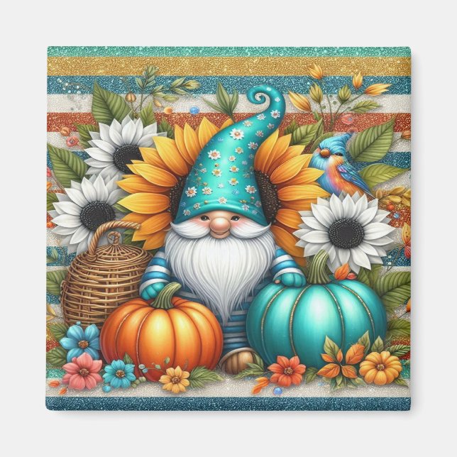 Imán Gnomo con calabazas y flores  (Frente)