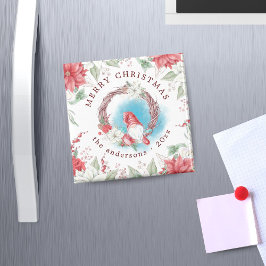 Imán gnomo de Navidad elegante floral festivo