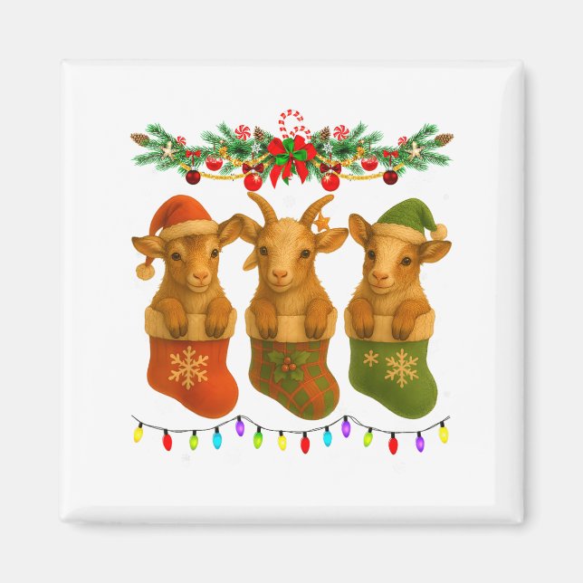 Imán Goat In Christmas Socks Lights Goat Xmas  (Frente)