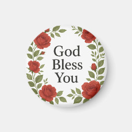 Imán God Bless You Religious Rose Floral