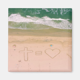 Imán God equals LOVE, Jesus is Love, beach ocean cross