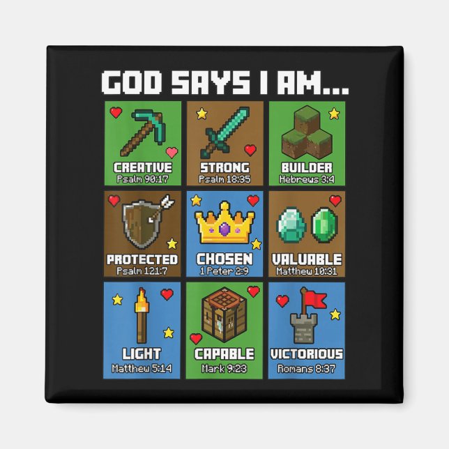 Imán God Says I Am Bible Verses Xel Art Christian Gamer (Frente)