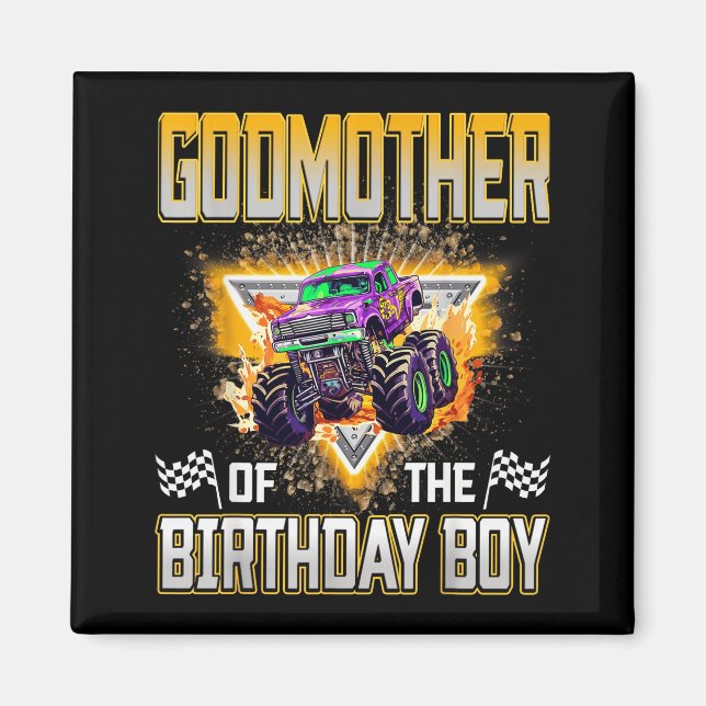 Imán Godmother Of The Birthday Boy Monster Truck Birthd (Frente)