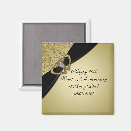 Imán Gold Black 50th Wedding Anniversary Magnet