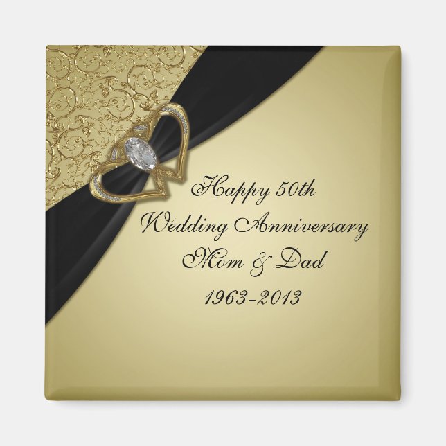 Imán Gold Black 50th Wedding Anniversary Magnet (Frente)