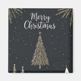 Imán Gold & Black Merry Christmas Holiday Magnet