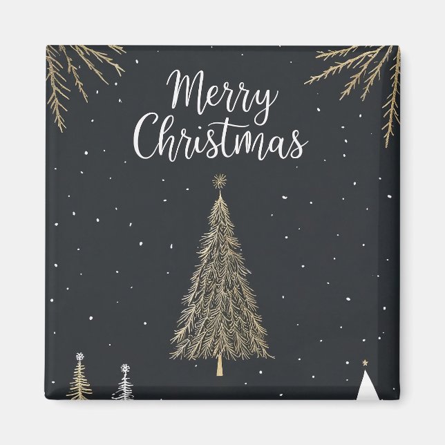 Imán Gold & Black Merry Christmas Holiday Magnet (Frente)