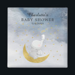 Imán Gold Catch A Star Bunny Elephant Baby Shower<br><div class="desc">El elefante más dulce sentado sobre una luna de oro con un conejo blanco que atrapa una estrella sobre un fondo de color azul acuático. Disponible en nuestra tienda en otros colores para chicas con ducha para bebés o niños con ducha para bebés. Visita nuestra tienda para ver toda nuestra...</div>