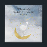 Imán Gold Catch A Star Bunny Elephant Baby Shower<br><div class="desc">El elefante más dulce sentado sobre una luna de oro con un conejo blanco que atrapa una estrella sobre un fondo de color azul acuático. Disponible en nuestra tienda en otros colores para chicas con ducha para bebés o niños con ducha para bebés. Visita nuestra tienda para ver toda nuestra...</div>