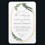 Imán gold geometric watercolor foliage<br><div class="desc">bold modern design featuring a gold geometric frame with beautiful watercolor leafy foliage. This elegant rustic collection is a great addition to a fall or spring wedding and features all the products you will need for your special day - save the dates,  invitations,  table planners and more.</div>