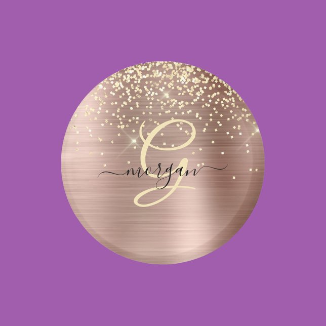 Imán Gold Glitter, Gold Monogram, Black Script Name (Subido por el creador)