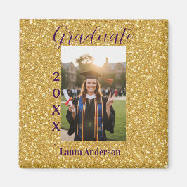 Imán Gold glitter photo graduation add name class text