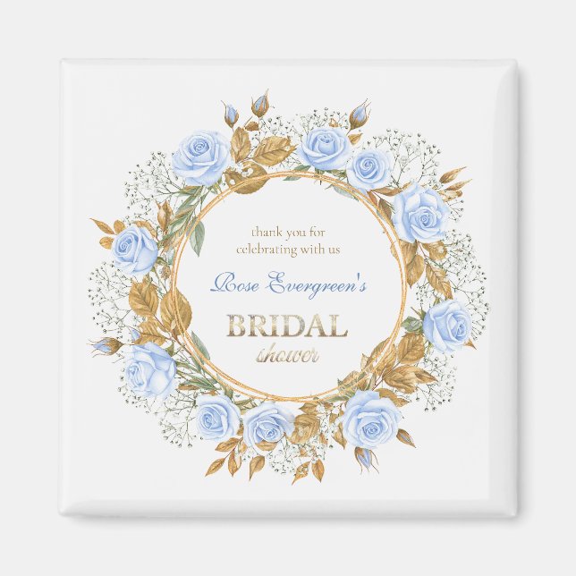 Imán Gold-Kissed Blue Rose Bridal Shower Thank you (Frente)