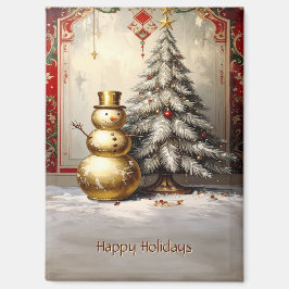 Imán Gold Snowman Christmas Tree Holiday Magnet