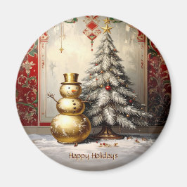 Imán Gold Snowman Christmas Tree Holiday Magnet