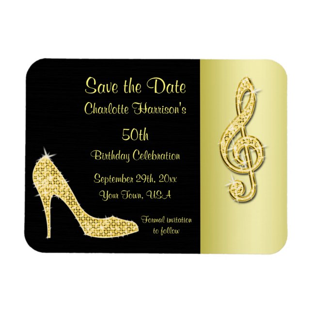 Imán Gold Stiletto & Treble Cleft 50 Cumpleaños Save Th (Horizontal)