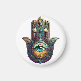 Imán Gold Violet Teal Hamsa w/ Turquoise Third Eye