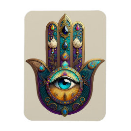 Imán Gold Violet Teal Hamsa w/ Turquoise Third Eye