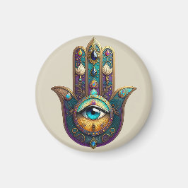 Imán Gold Violet Teal Hamsa w/ Turquoise Third Eye