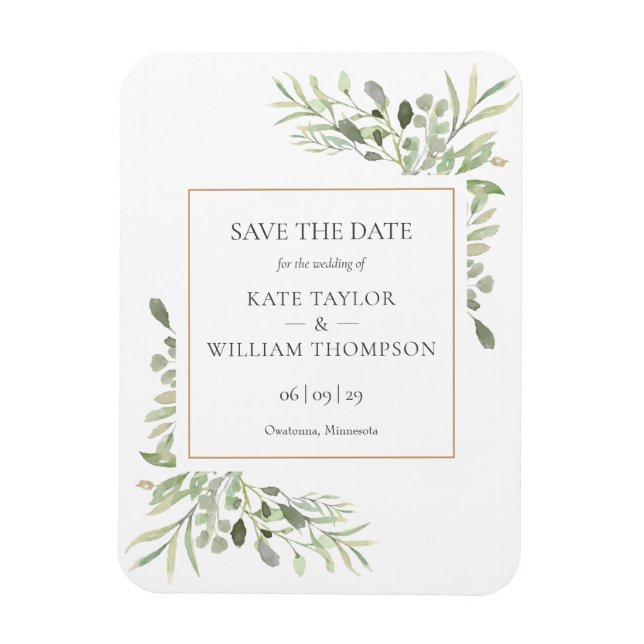 Imán Gold Watercolour Greenery Save the Date (Vertical)