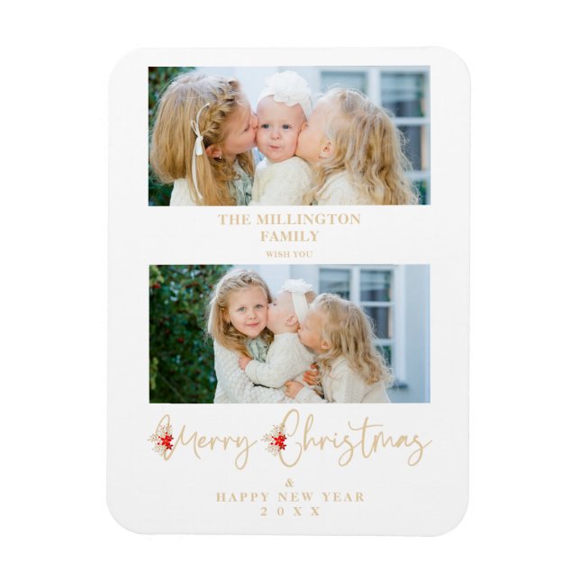 Imán Golden Christmas Effect Botanical Holly 2 Photos (Vertical)