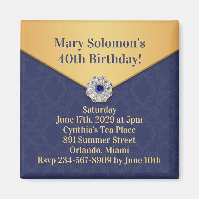 Imán Golden Damask Birthday Invitation Magnet (Frente)