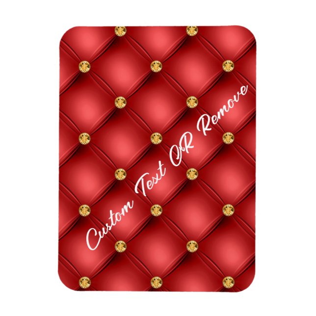 Imán Golden Diamond Tufted Leather Text Name Red Magnet (Vertical)