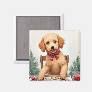 Imán Golden Doodle decorando galletas de Navidad