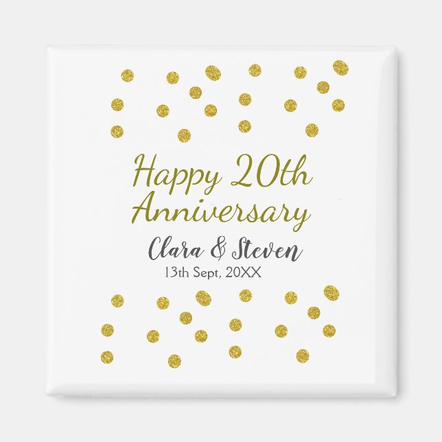 Imán Golden dots glitter happy 20th anniversary wedding (Frente)
