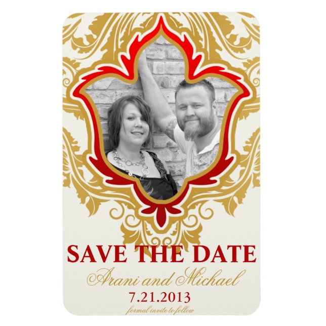 Imán Golden Flourishes Photo Save the Date Magnets (Vertical)