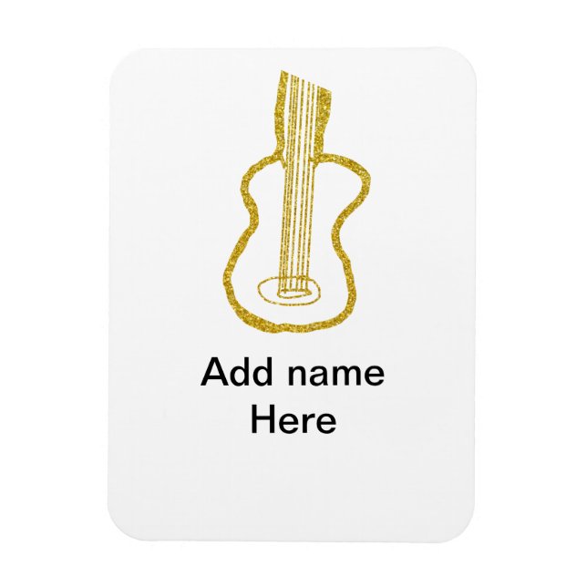 Imán Golden glitter acoustic guitar add name doodle  (Vertical)