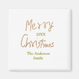 Imán Golden glitter merry christmas add family name yea