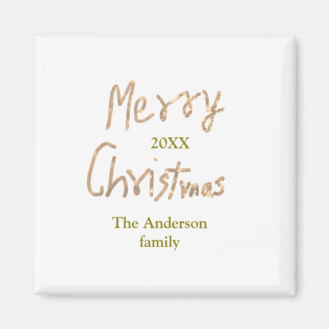 Imán Golden glitter merry christmas add family name yea (Frente)