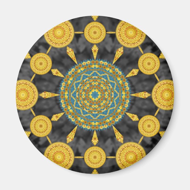 Imán Golden Poppies Mandala Array Round Magnet (Frente)