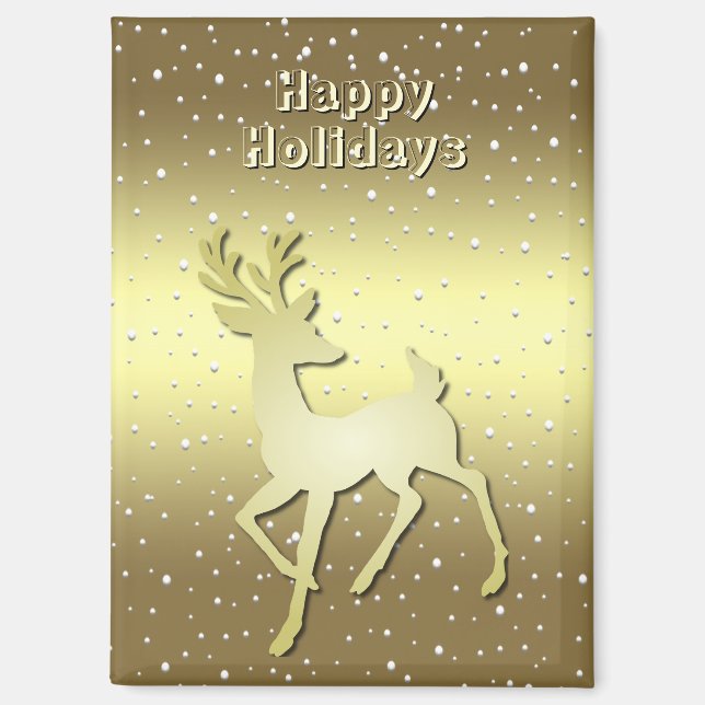 Imán Golden Reindeer Snowy Holiday Magnet (Anverso)