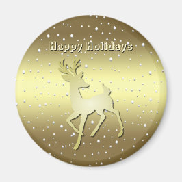 Imán Golden Reindeer Snowy Holiday Magnet