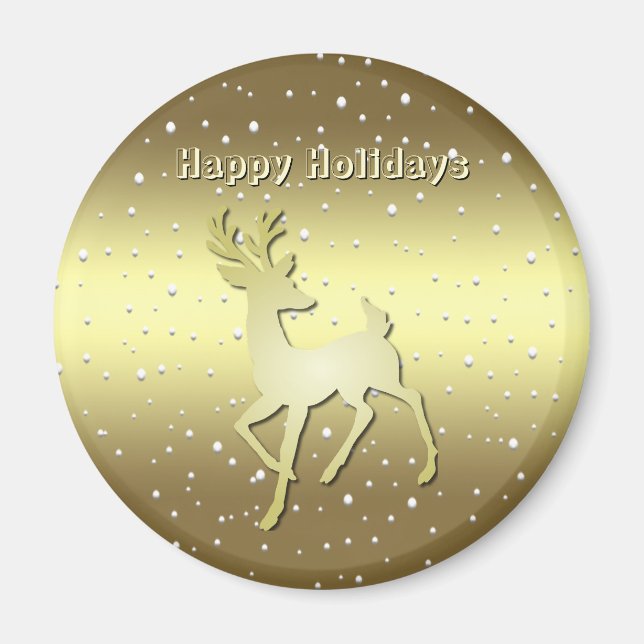 Imán Golden Reindeer Snowy Holiday Magnet (Frente)