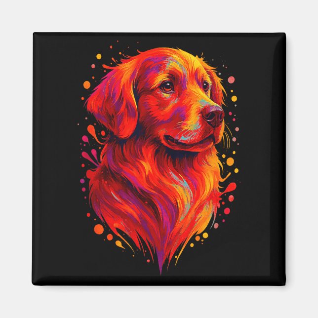Imán Golden Retriever Art Rtrait For Dog Owners  (Frente)