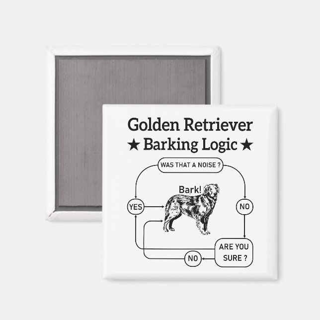 Imán Golden Retriever Barking Logic Funny Dog Sarcastic (Anverso/Reverso)