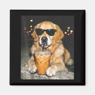 Imán Golden retriever bebiendo café helado perro divert