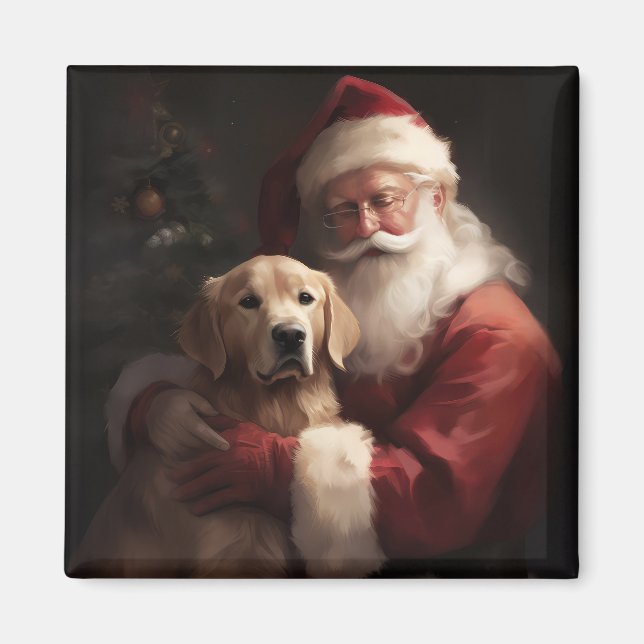 Imán Golden Retriever Con Navidades De Santa Clause (Frente)