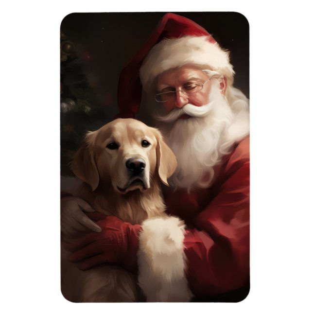 Imán Golden Retriever Con Santa Claus Navidad (Vertical)