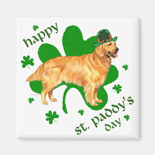 Imán Golden Retriever Día de San Patricio (Frente)